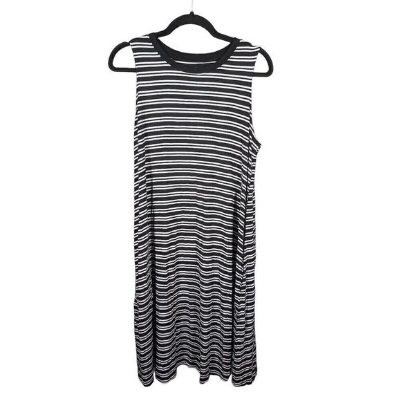 Time And Tru Women's Sleeveless Knit Stiped Black and White Dress W/pockets Size - Picture 1 of 4
